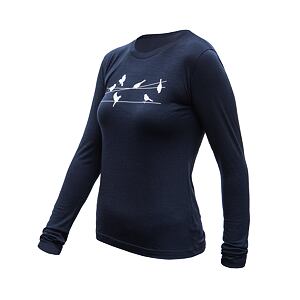 SENSOR MERINO ACTIVE SONGBIRDS WOM TEE LS deep blue